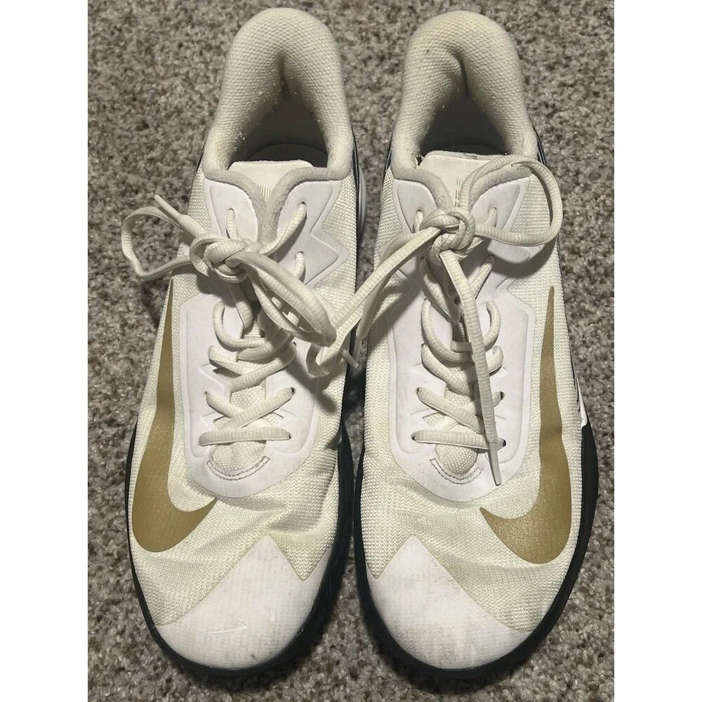 NIKE CZ8780-100 Mens Precision 4 White Metallic Gold Swoosh Shoe Sneaker Size 9